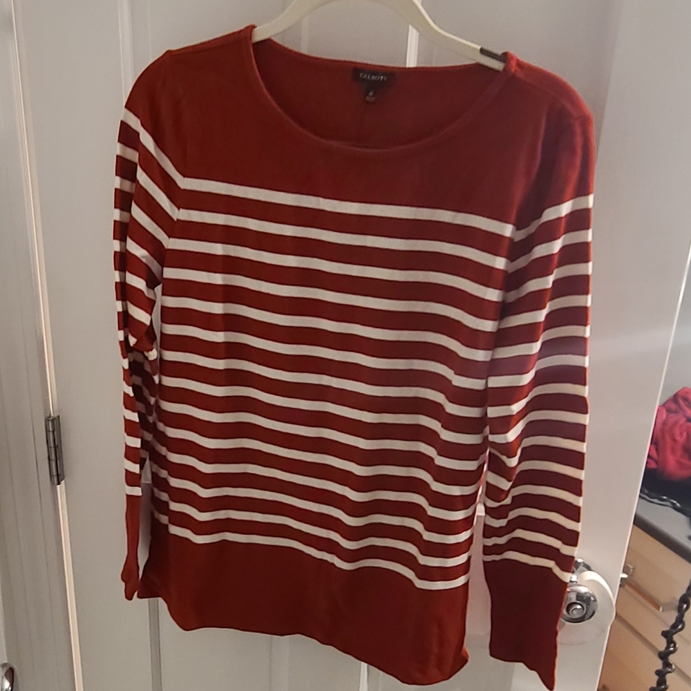 NWT Talbots Red and White Striped Long Sleeve Shirt - Size Medium